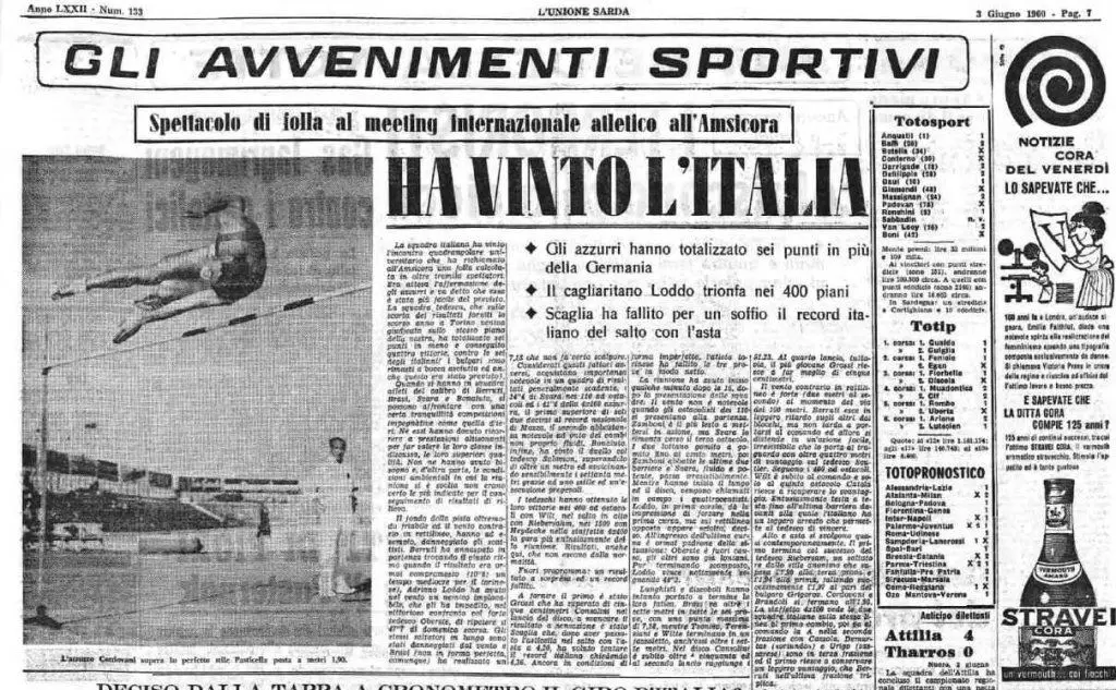 La pagina sportiva de L'Unione Sarda il 3 giugno 1960 (Archivio L'Unione Sarda)