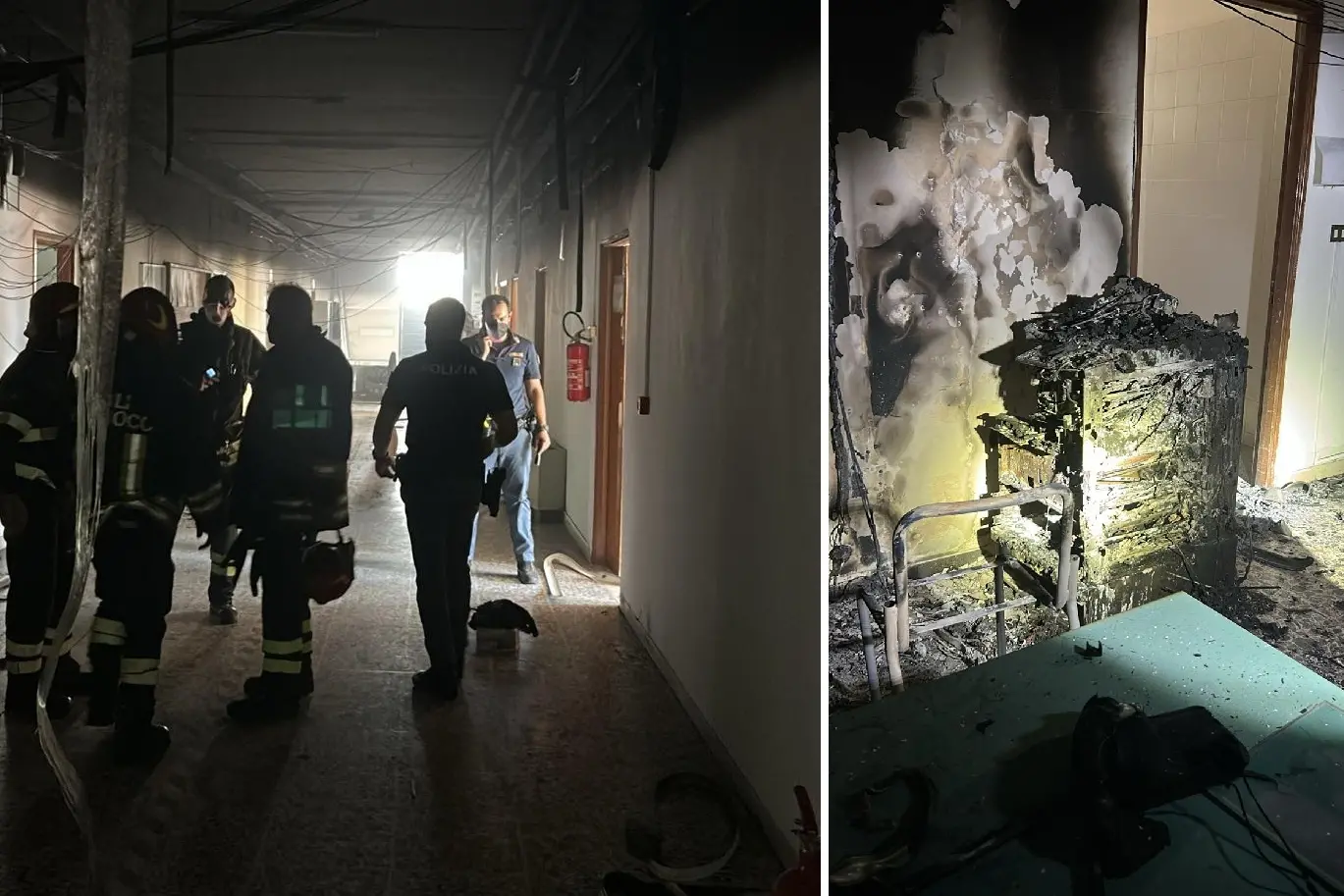 Polizia e vigili del fuoco all'interno della scuola