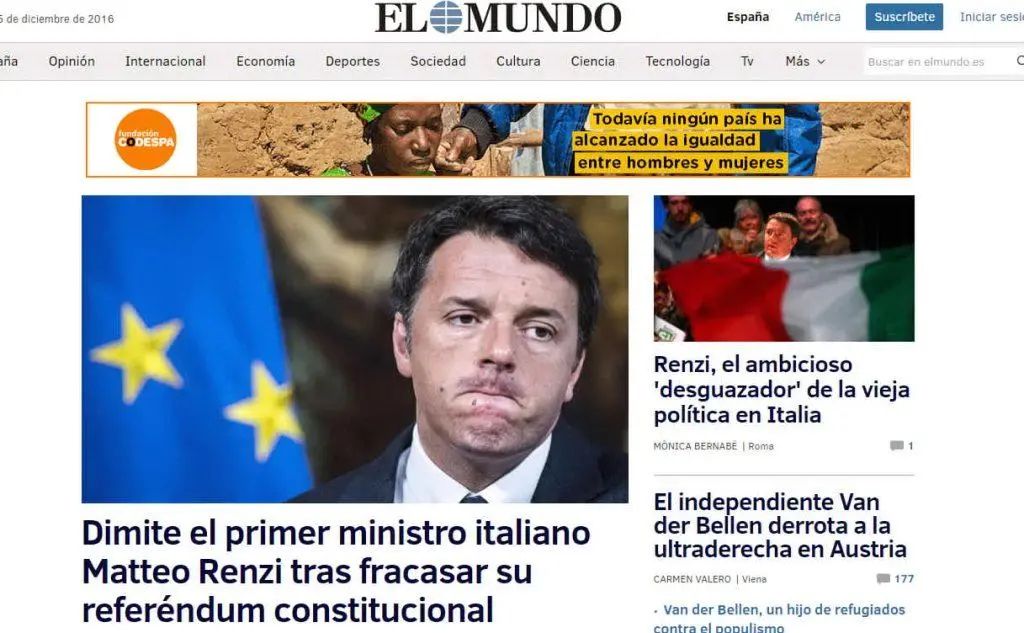 El Mundo apre con le dimissioni di Renzi
