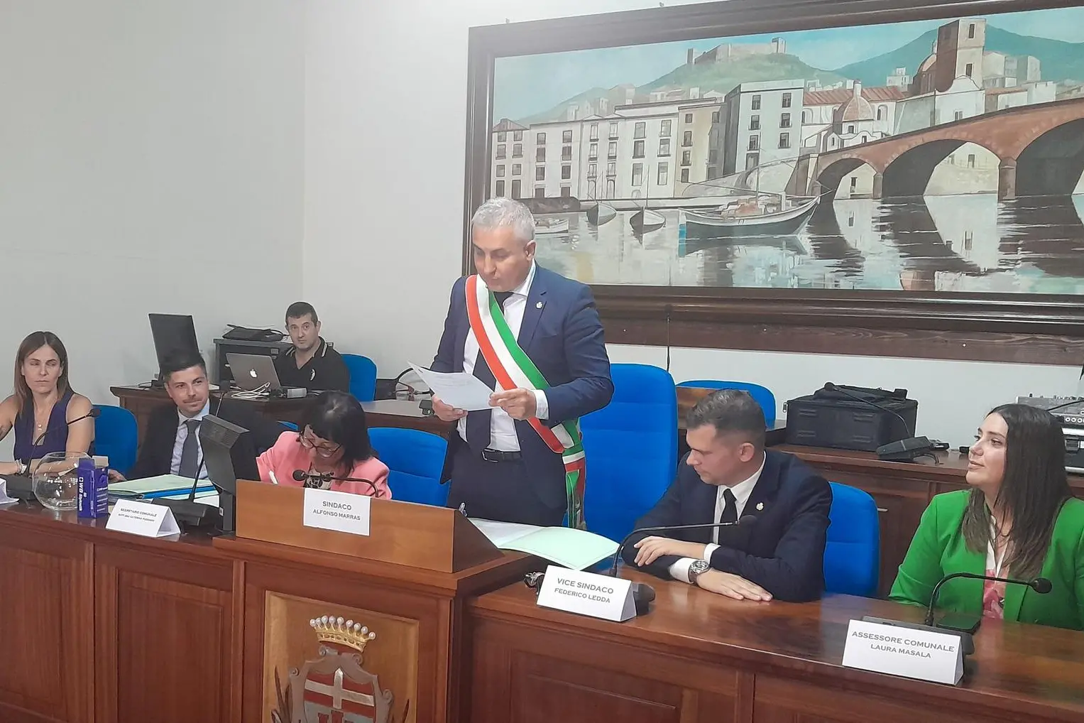 Il sindaco Marras e la Giunta