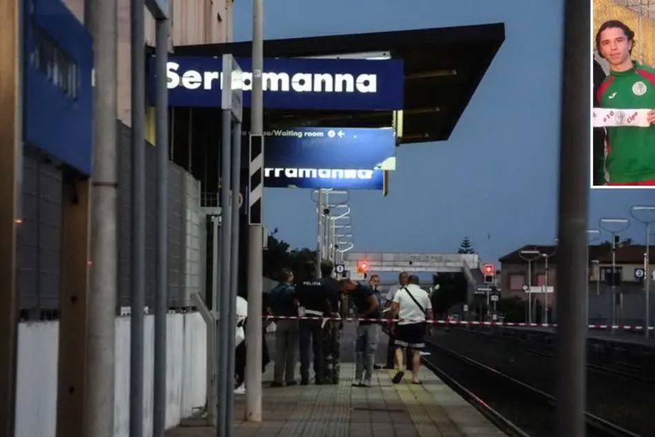 La stazione di Serramanna e, nel riquadro, Gabriele Cipolla (Archivio L'Unione Sarda)