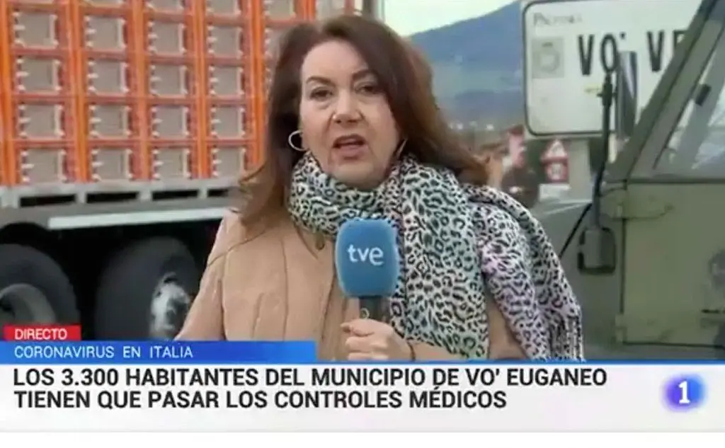 L'inviata della spagnola TVE si trova direttamente nei comuni veneti colpiti dall'epidemia: \"3.300 abitanti sotto controllo medico\"