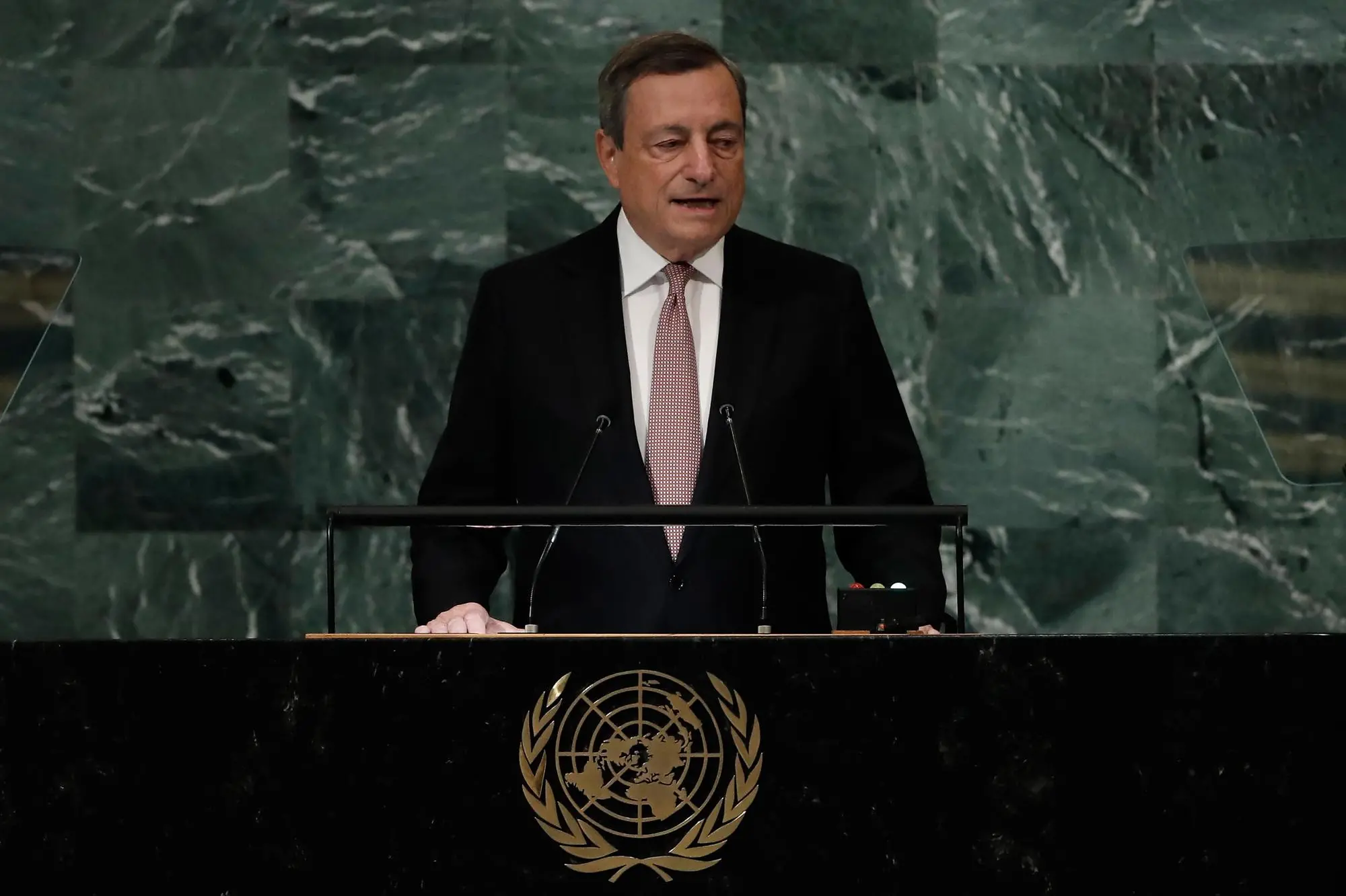 Mario Draghi all'Assemblea generale dell'Onu (Ansa)