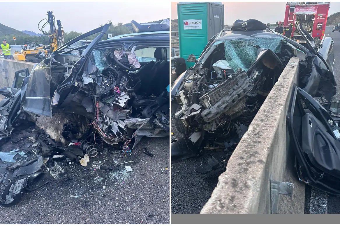 Tragedia a Budoni, l'auto distrutta (Foto: Ledda)