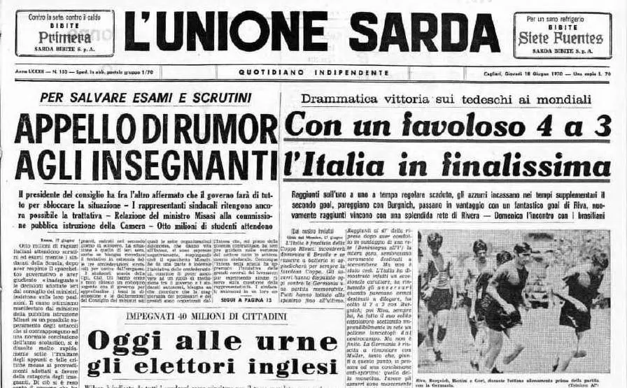 La prima pagina de L'Unione Sarda
