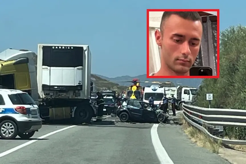 Il luogo dell'incidente e, nel riquadro, Davide Sapienza