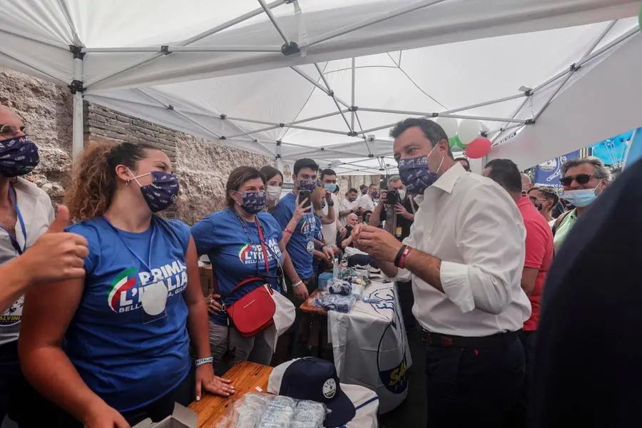 Matteo Salvini alla manifestazione della Lega &quot;Prima l'Italia! Bella, libera, giusta&quot; a Roma (Ansa)