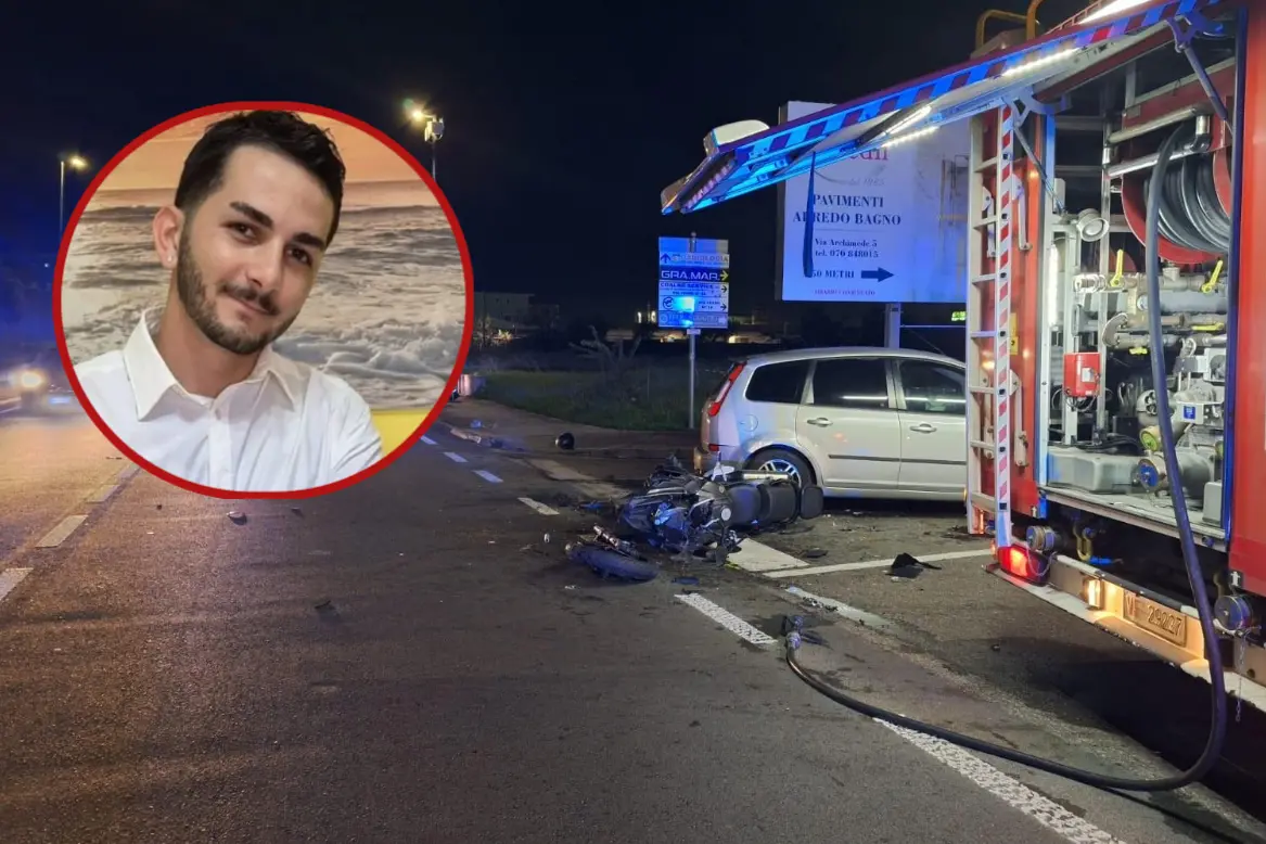 Il luogo dell'incidente e, nel tondo, Nicola Salis