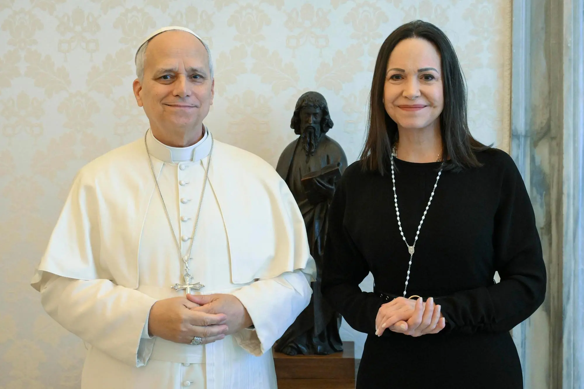 Papa Leone XIV e Corina Machado (Vatican Media-Epa-Ansa)