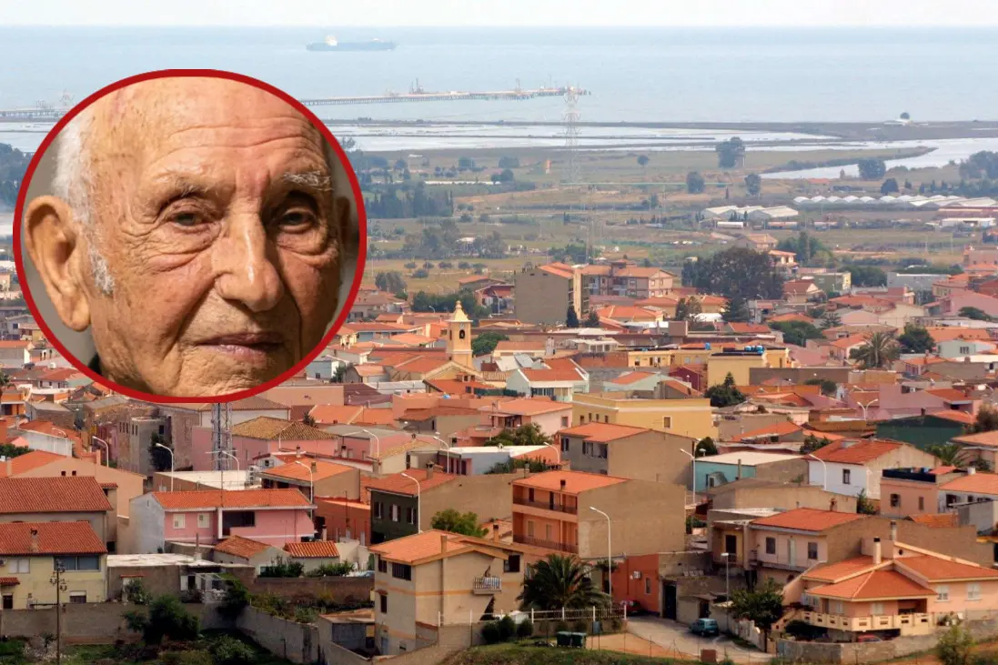 Una veduta di Capoterra. In alto Giuseppe Frau