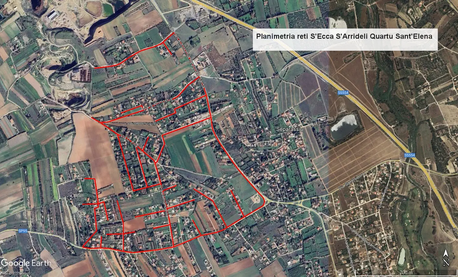 La piantina della zona di Quartu che riceverà l'acqua potabile