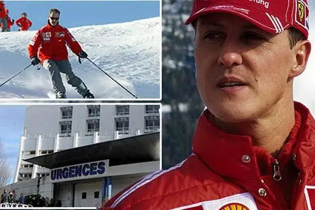 Michael Schumacher con la divisa da pilota, sugli sci e l'ospedale in cui è ricoverato