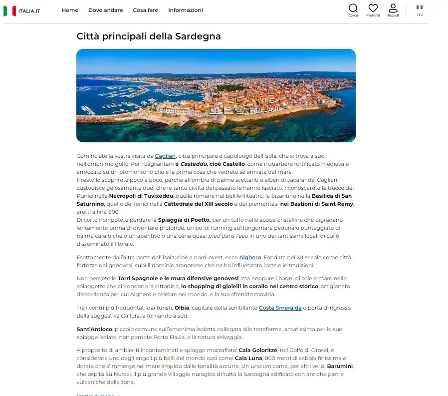 Città principali, delle più grandi sono citate solo Cagliari e Olbia