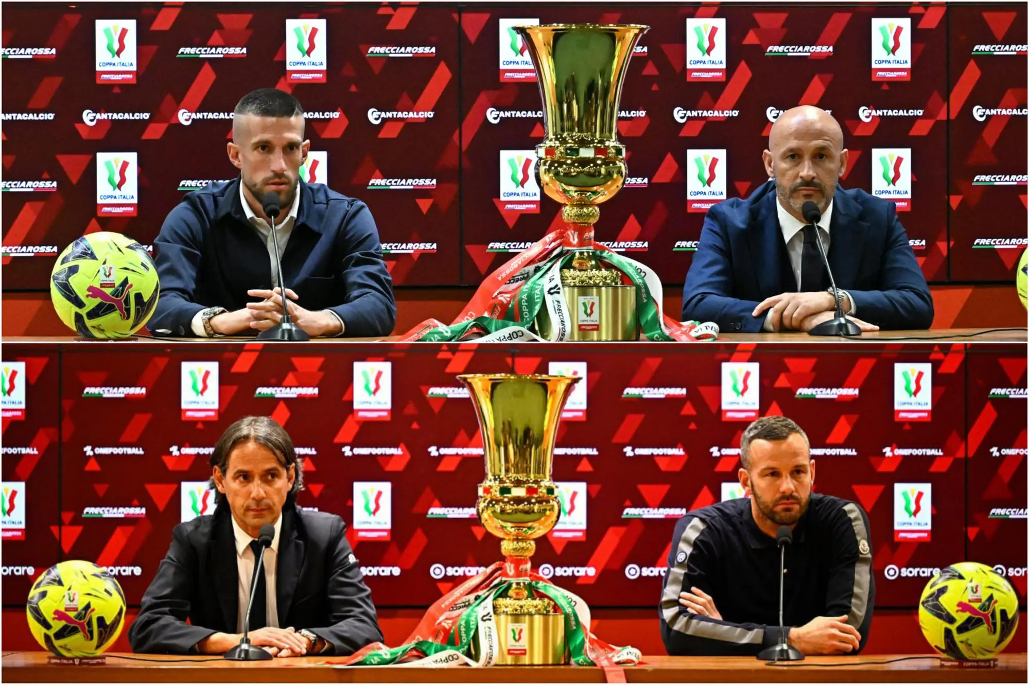 I due tecnici, Italiano e Inzaghi, coi capitani Biraghi e Handanovic (foto Ansa)