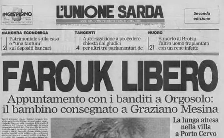La prima pagina de L'Unione Sarda