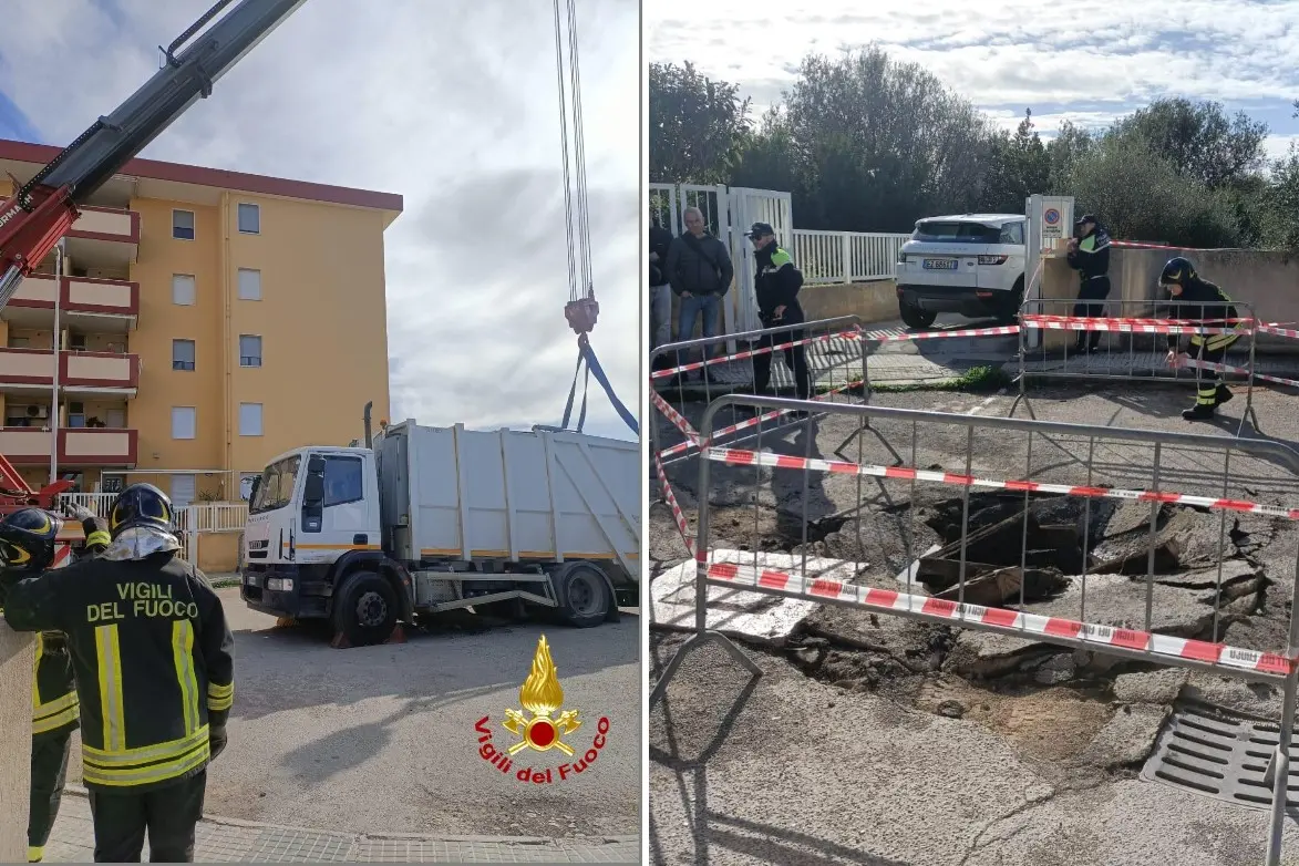 La voragine e il camion sprofondato