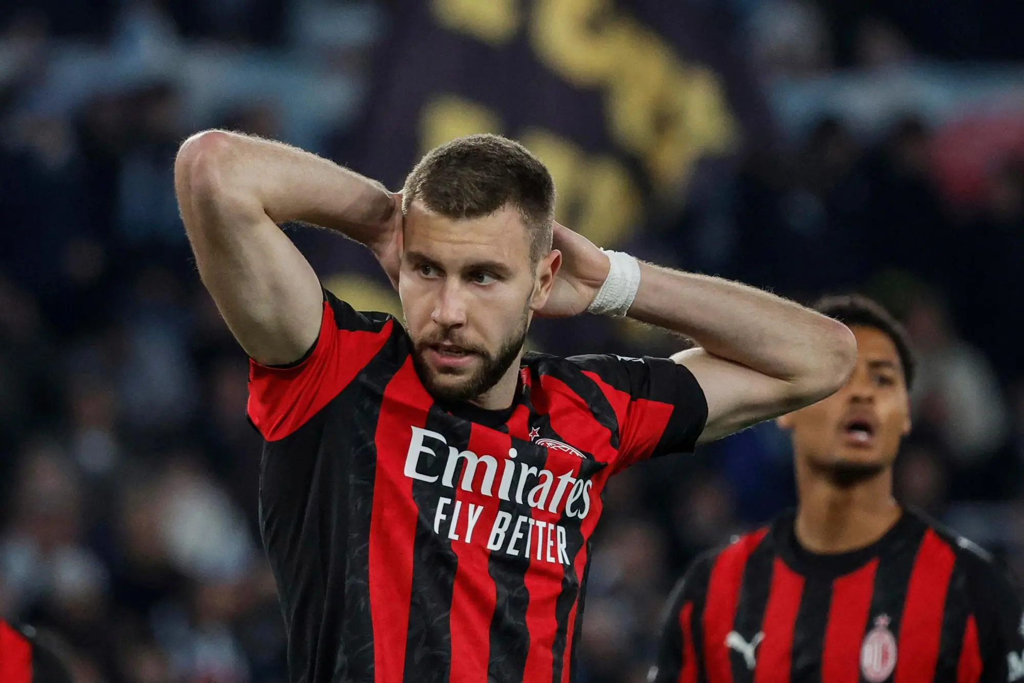 in action during the Italian Serie A soccer match between SS Lazio vs AC Milan at the Olimpico stadium in Rome, Italy, 15 March 2026. ANSA/GIUSEPPE LAMI