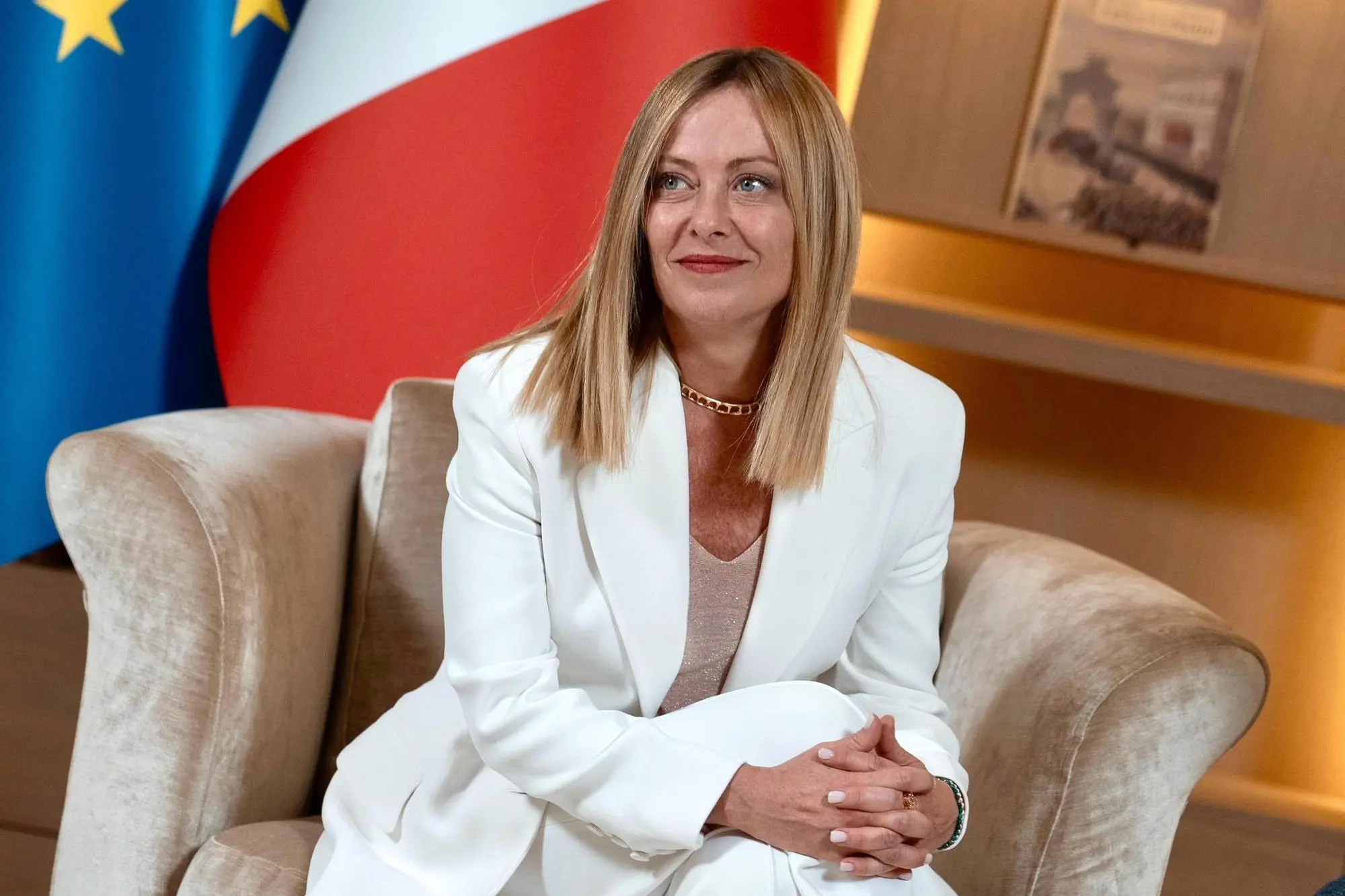epa12285051 A handout photo made available by Chigi Palace (Palazzo Chigi) Press Office shows Italian Prime Minister Giorgia Meloni during a meeting with Serbian President Aleksandar Vucic (not pictured) in Belgrade, Serbia, 05 August 2025. EPA/FILIPPO ATTILI/ PALAZZO CHIGI HANDOUT HANDOUT EDITORIAL USE ONLY/NO SALES