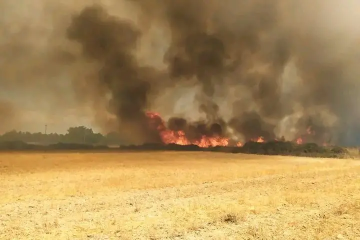 Le fiamme a Villasor (Foto del lettore Angelo Atzori)