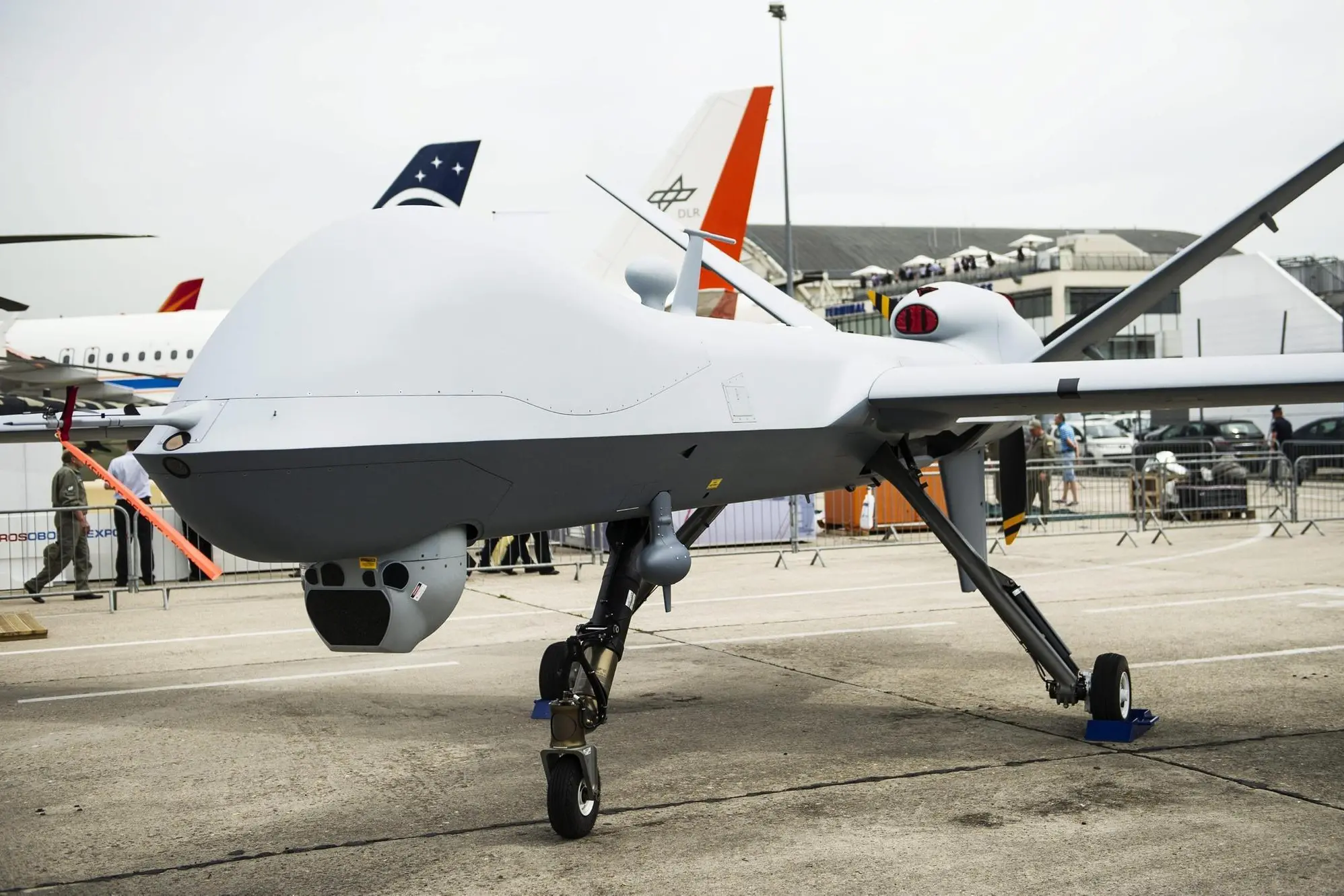An American Drone Reaper is displayed during the Air Show 2013 at Le Bourget, France, 18 June 2013. ANSA/ETIENNE LAURENT