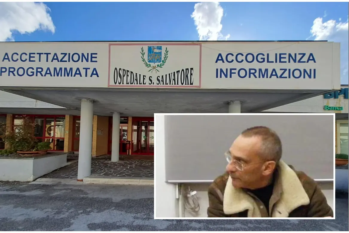 L'ospedale de L'Aquila e, nel riquadro, Matteo Messina Denaro (Ansa)