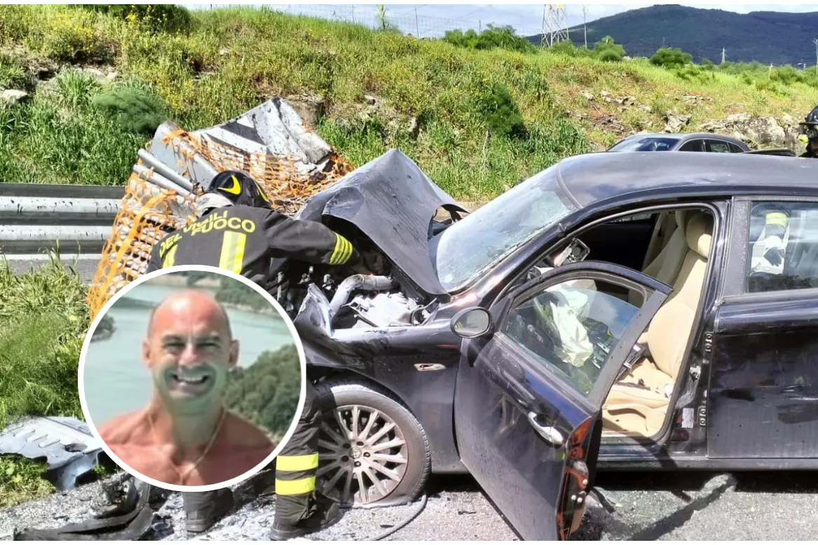 L'incidente a Macomer (foto vigili del fuoco), nel riquadro Gianstefano Fara