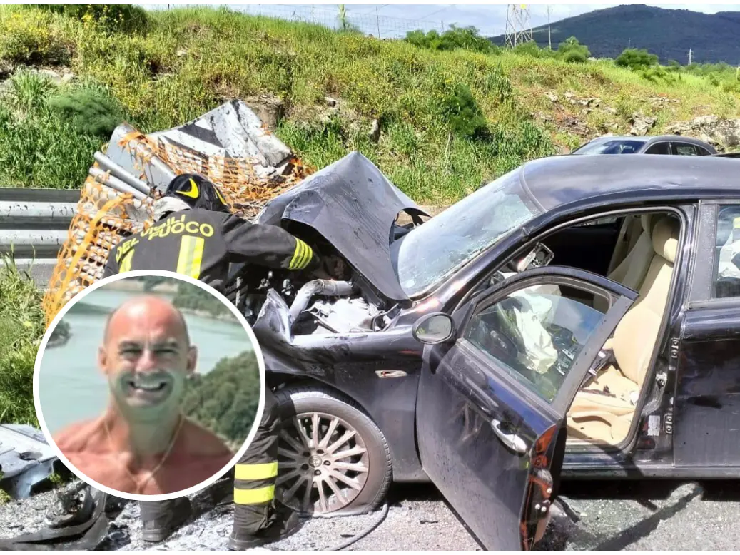 L'incidente a Macomer (foto vigili del fuoco), nel riquadro Gianstefano Fara