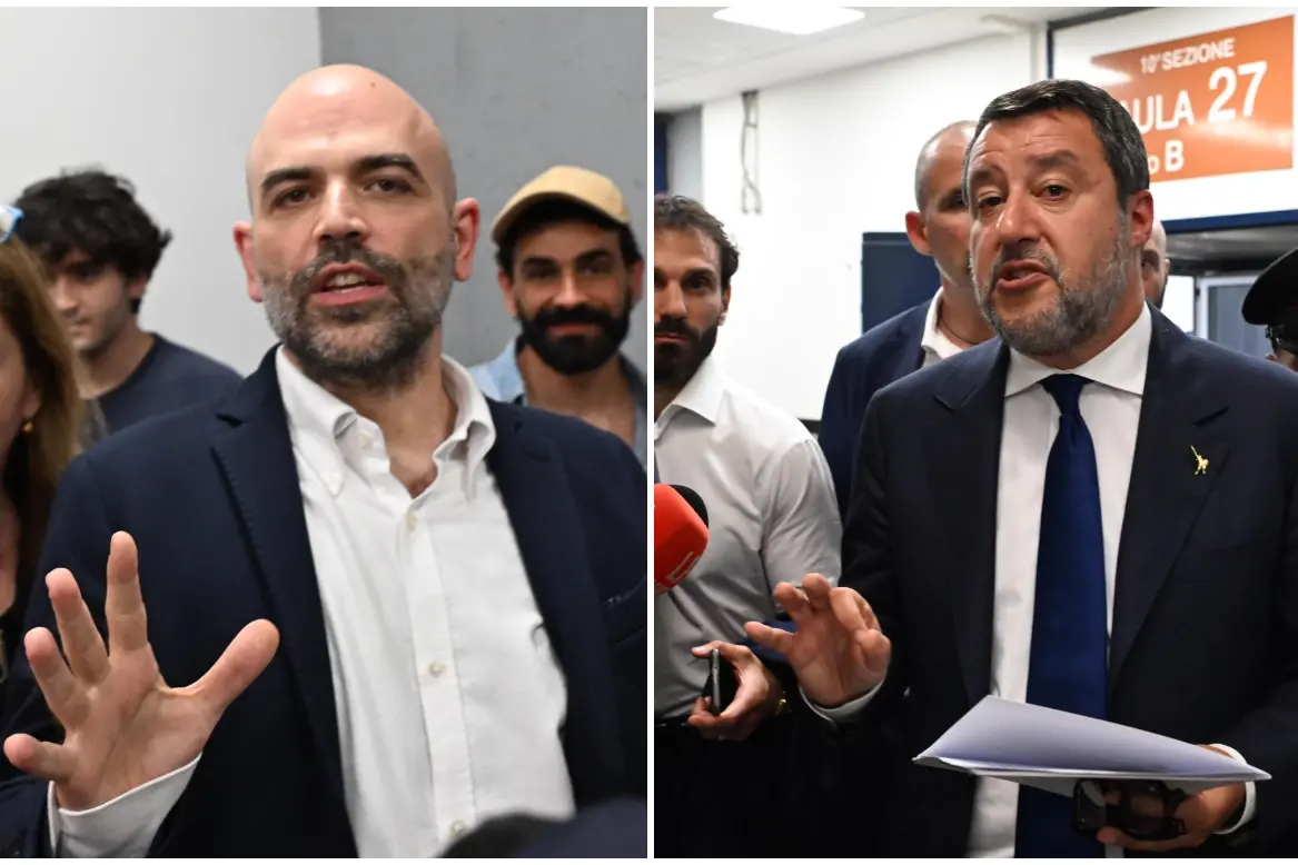 Roberto Saviano e Matteo Salvini (Ansa)