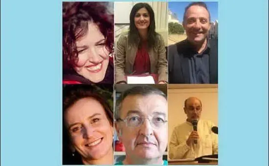 candidati: dall'alto a sinistra in senso orario Patrizia Cadau, Maria Obinu, Andrea Lutzu, Filippo Martinez, Vincenzo Pecoraro, Anna Maria Uras