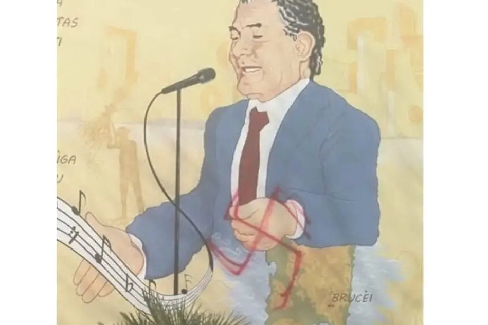 Il murales deturpato (Foto L'Unione Sarda)