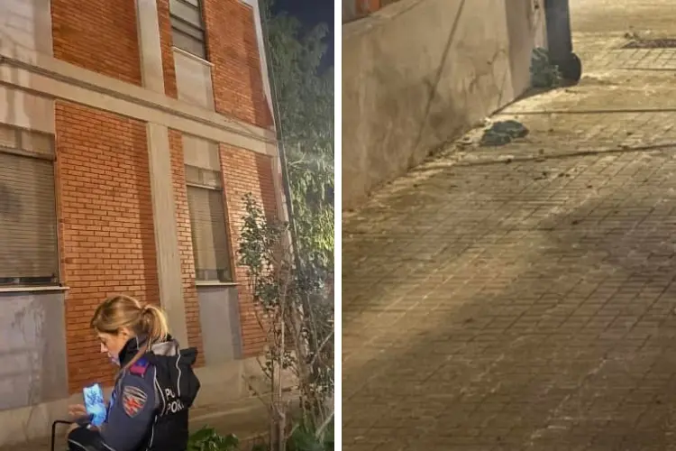 La caduta di calcinacci in via Emilia a Porto Torres (foto concessa)