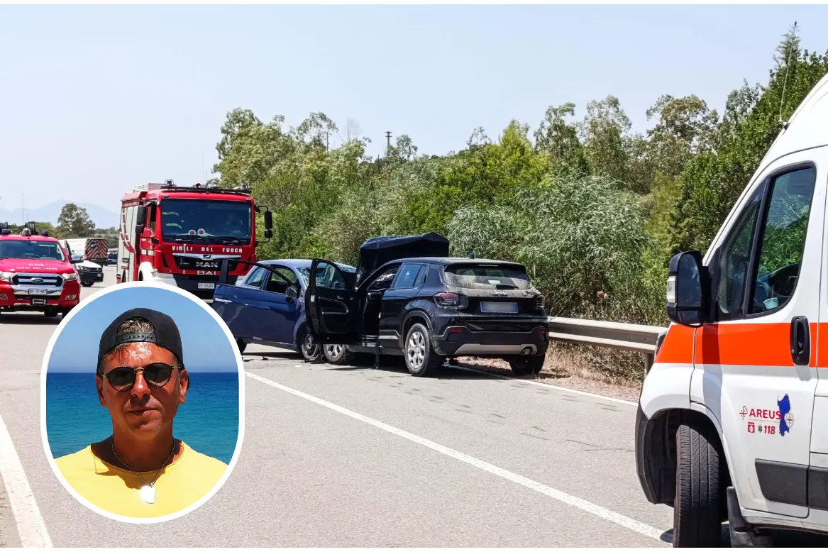 L'incidente di Uta, nel riquadro Carlo Cecconi (foto L'Unione Sarda)