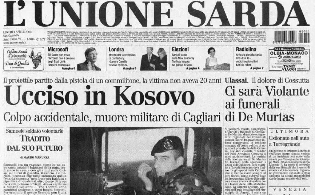 #AccaddeOggi: 3 aprile 2000, Samuele Utzeri, caporale cagliaritano, ucciso in Kosovo