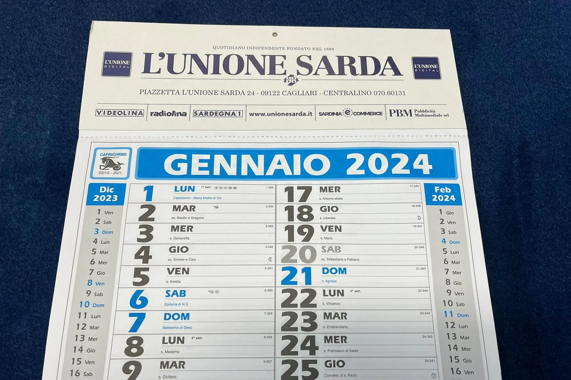Il calendario in omaggio con L'Unione Sarda