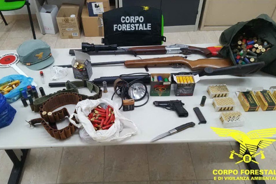 Le armi e le munizioni sequestrate (Foto Corpo Forestale)