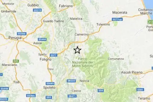 La mappa con l'epicentro della scossa di magnitudo 4.4