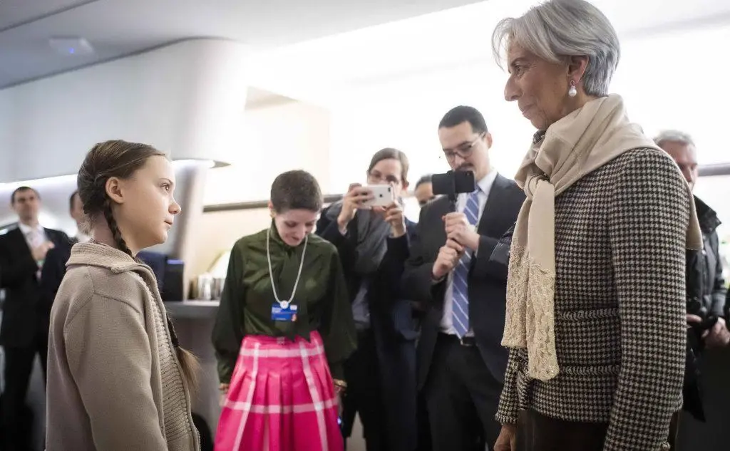 Grazie alla sua battaglia Greta ha incontrato diversi big: qui con Christine Lagarde, ex presidente dell'FMI e futura presidente della BCE