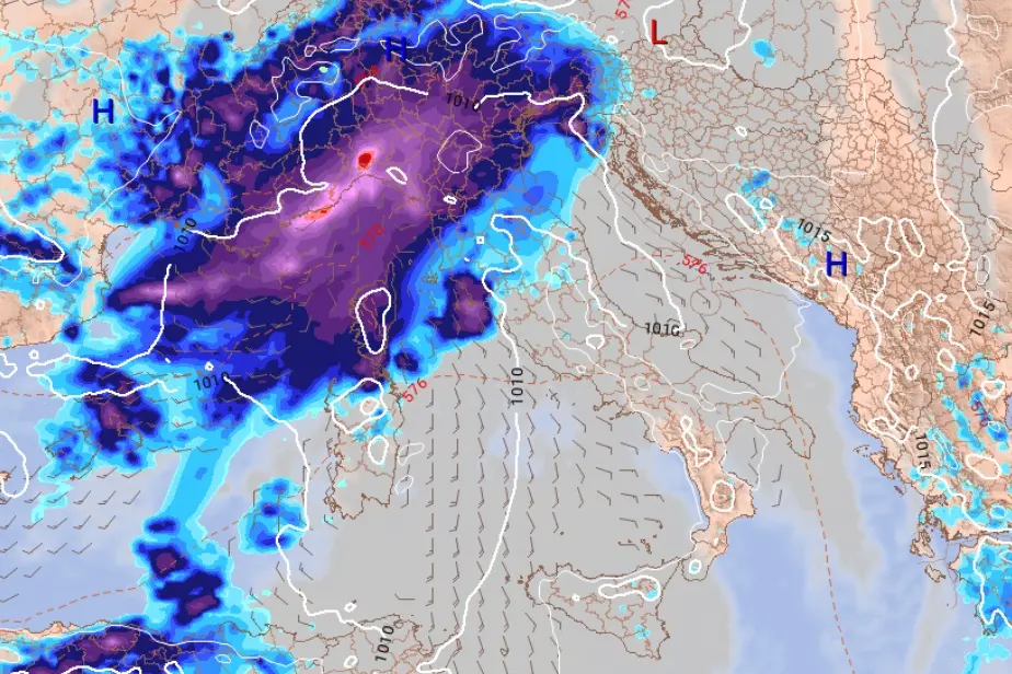 La perturbazione in arrivo verso la Sardegna