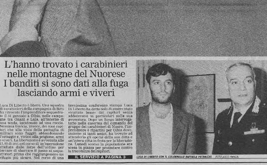 L'uomo, rapito una settimana prima, è stato ritrovato nelle campagne del Nuorese