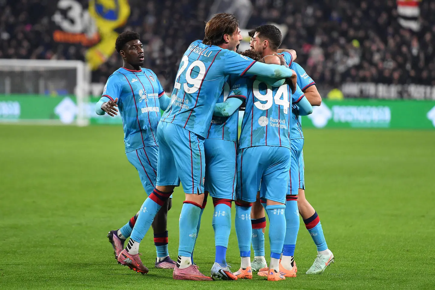 Cagliari's jubilates after scoring the gol (0-1) during the italian Serie A soccer match Juventus FC vs Cagliari Calcio at the Allianz Stadium in Turin, Italy, 29 november 2025 ANSA/ALESSANDRO DI MARCO