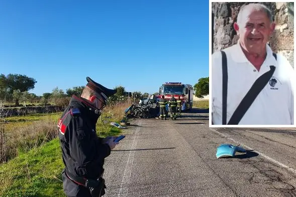 L'incidente e nel riquadro la vittima, Angelo Mele (L'Unione Sarda - Oggianu)