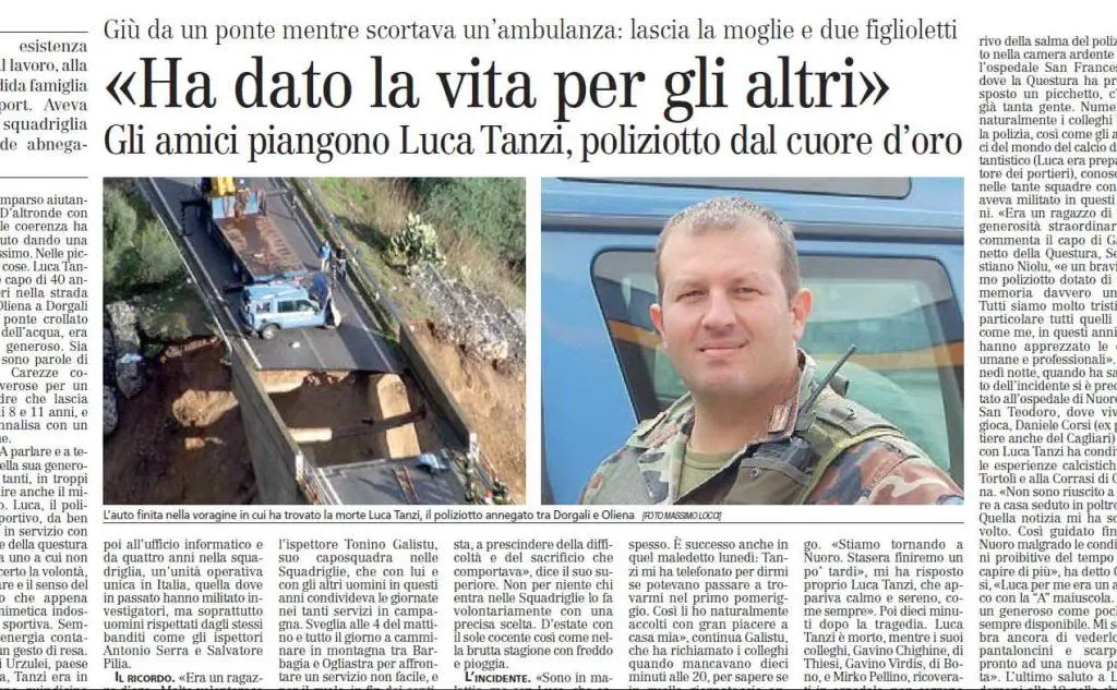 Luca Tanzi, il poliziotto morto dopo esser caduto in una voragine con la sua auto