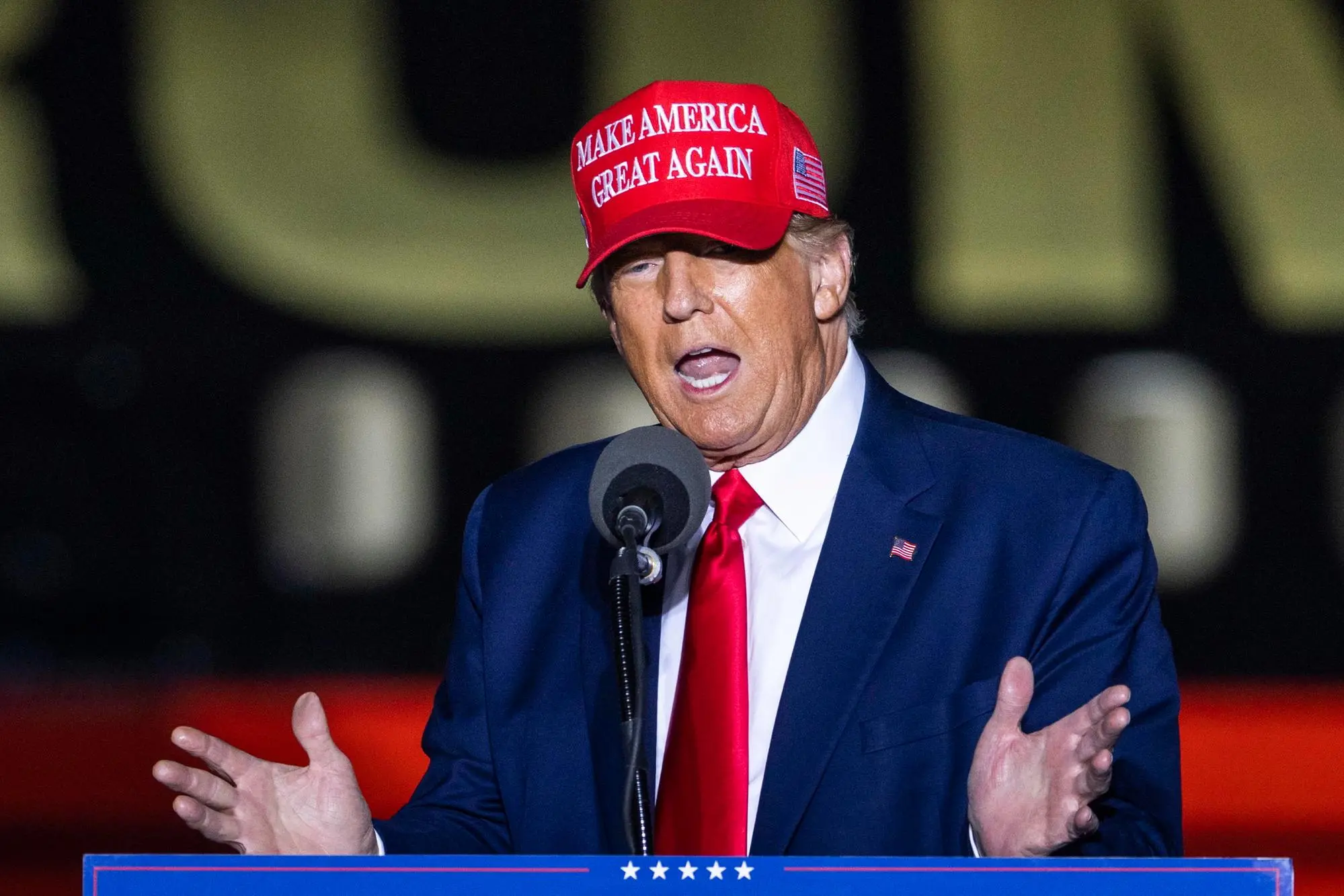 Former President Donald Trump speaks at a rally for Mehmet Oz, Republican Senate candidate from Pennsylvania, in Latrobe, Pennsylvania, USA, 05 November 2022. ANSA/JIM LO SCALZO