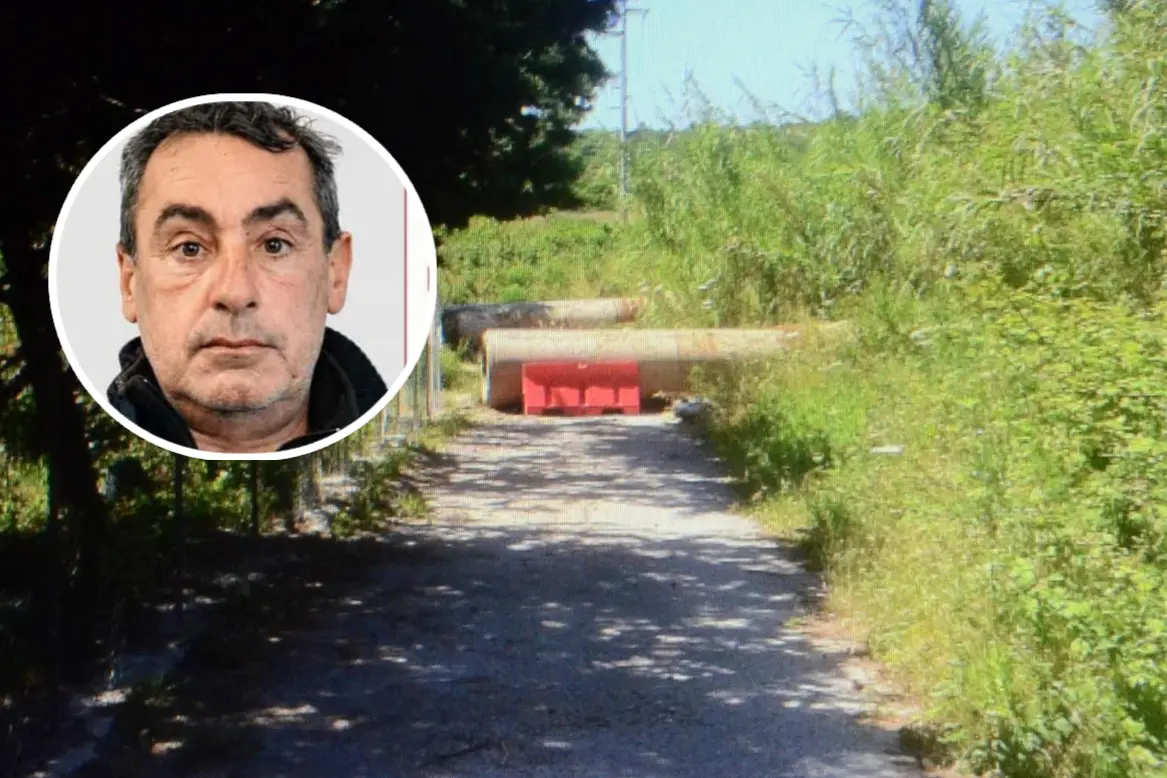 Nel riquadro Alessandro Silanos. Sullo sfondo una strada nella zona di Monte Agnese (foto archivio)