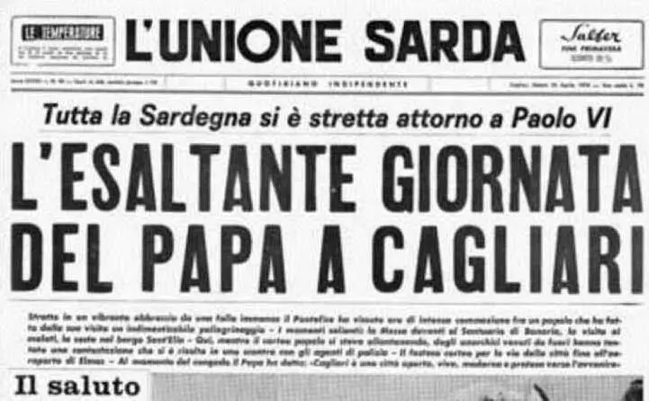 La prima pagina de &quot;L'Unione Sarda&quot; dedicata all'evento
