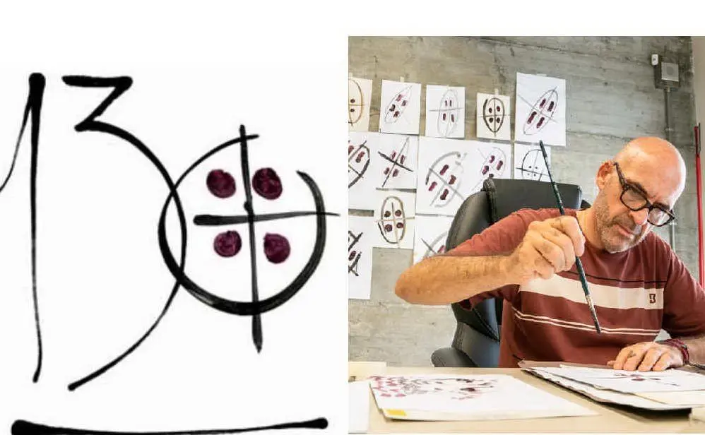 Antonio Marras mentre disegna il logo 130 (foto Daniela Zedda)