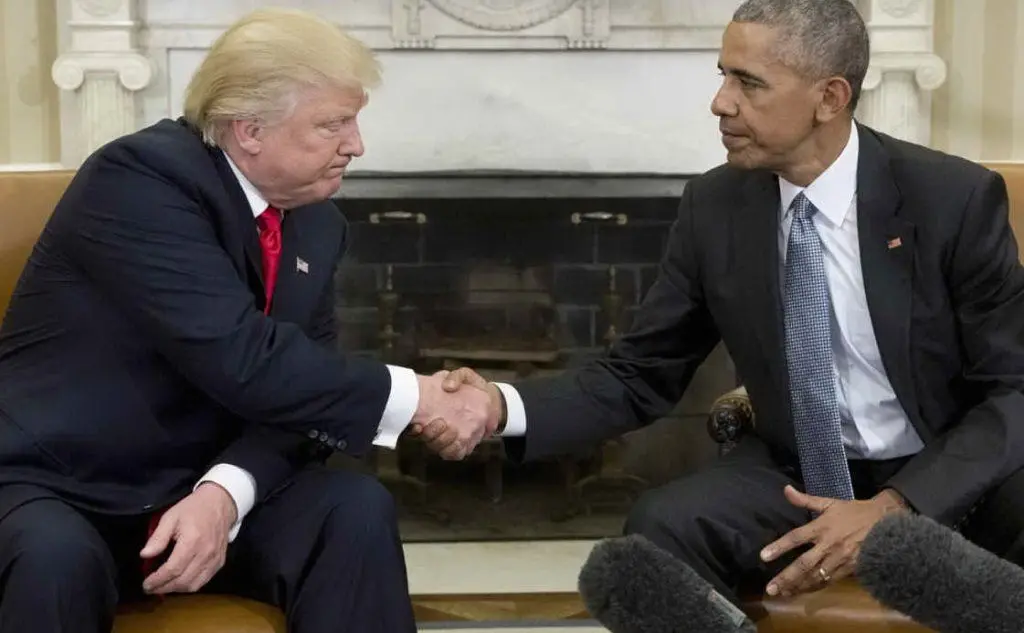Il cambio della guardia con Barack Obama, nel gennaio 2017