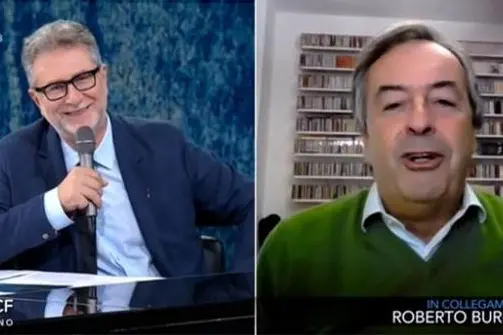 Roberto Burioni in collegamento con Fabio Fazio (foto da frame video)