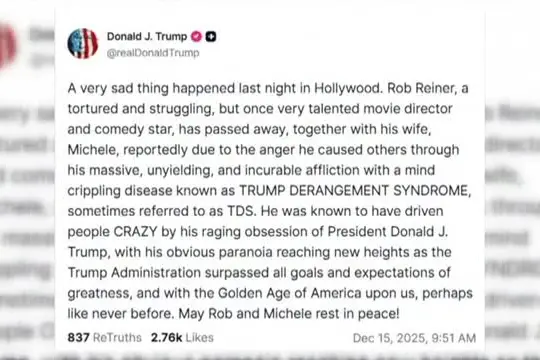 Molti a piangere il regista Rob Reiner sui social, Trump lo irride
