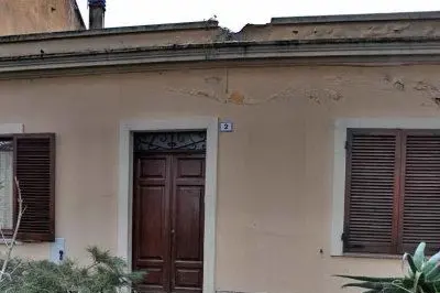 resti dell'albero caduto sul tetto di una casa.
